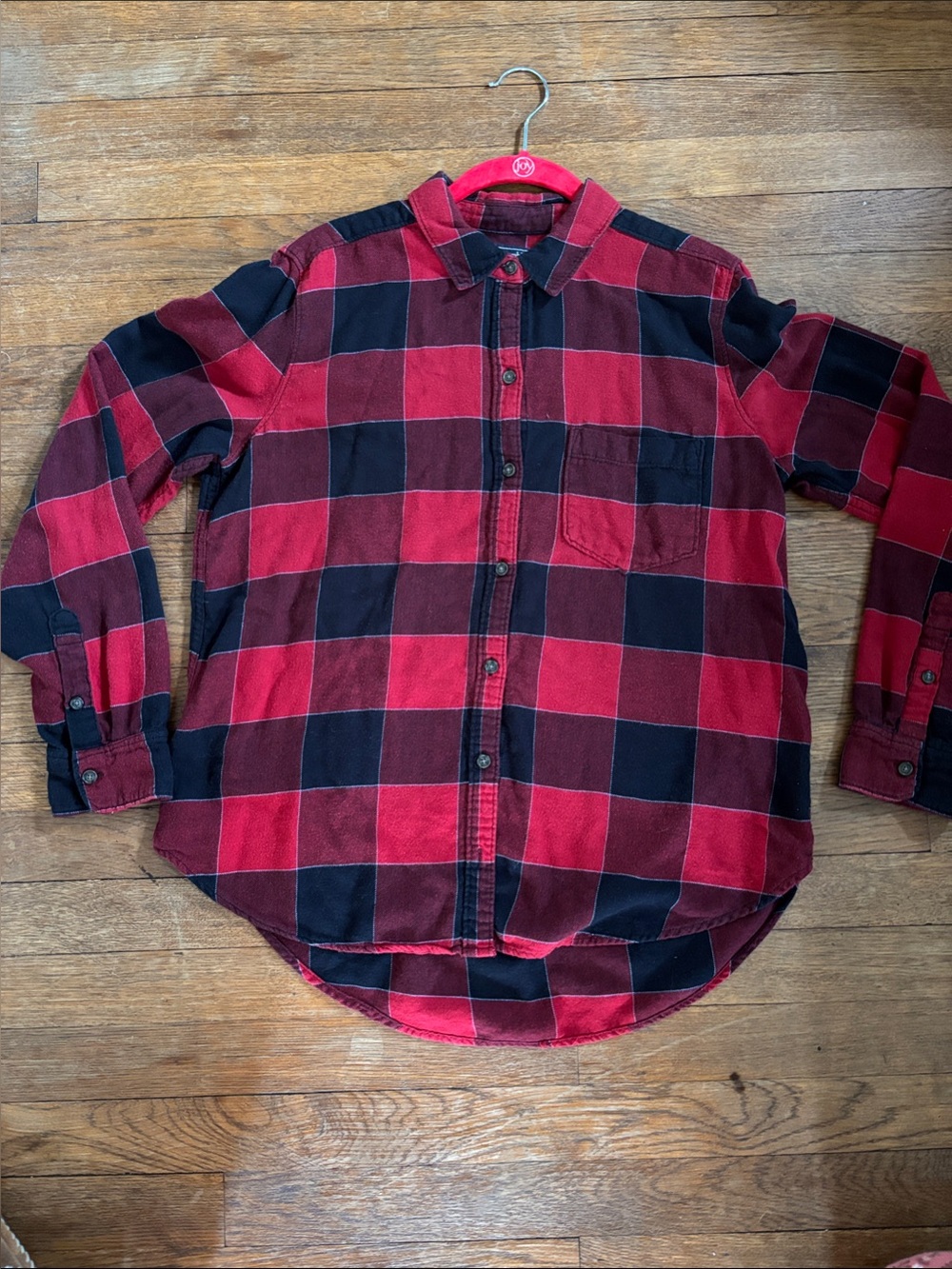 Women’s Red and Black Plaid Button-Up flannel Shirt